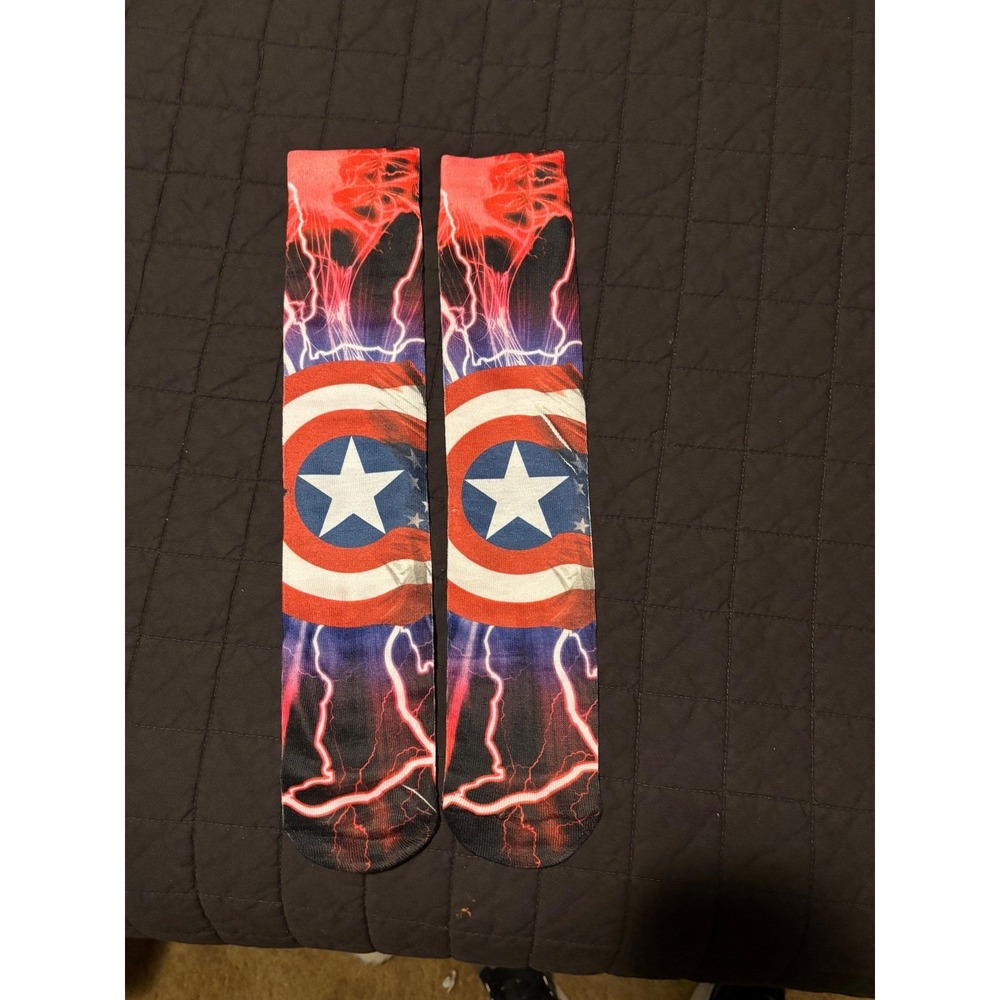 Marvel Captain America Socks Lightning Print Superhero Comic‎ Fan NWOT